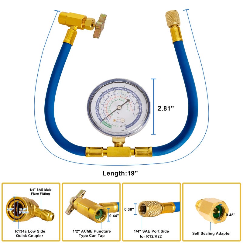 Belleone R134a Refrigerant Recharge Kit with BPV31 Bullet Piercing Valve and R134a Quick Coupler, R134a/R-12/R-22 Freon Refrigerant Hose Can Tap Kit for A/C System - Easy to use - Image 2